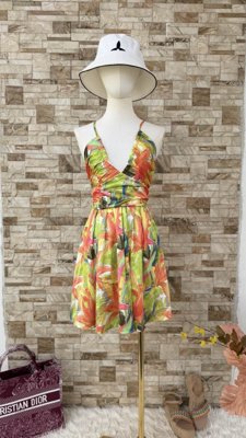 Travachic Vestido de verano con estampado tropical y espalda con cordones
