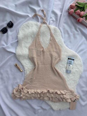 SHEIN BAE Vestido de suéter sin mangas con cuello de halter y espalda descubierta de unicolor y con capas