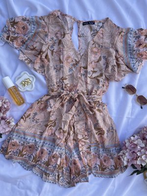 SHEIN VCAY Mono cruzado delantero floral con cinturón