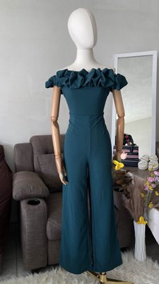 SHEIN Privé Mono de pierna ancha de hombros descubiertos ribete con fruncido