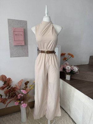 SHEIN MOD Mono de cuello alto de bolsillo sólido con cinturón