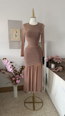 Firerie Vestido de manga larga con cuello redondo y malla, adecuado para usar en otoño, atuendo de regreso a la escuela, ropa para maestras
