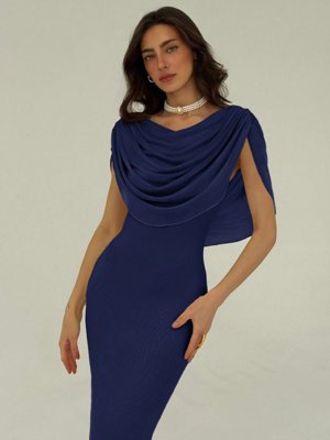 Aloruh Vestido largo elegante y ajustado con pliegues de unicolor para mujer