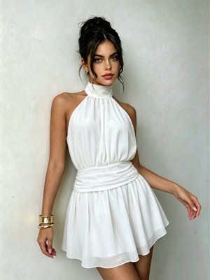 Vestido camisola corto sin espalda y sin mangas para mujer, vestido mini de tela tejida sin elasticidad, adecuado para fiestas de verano y atuendos sexys, blanco, para citas nocturnas